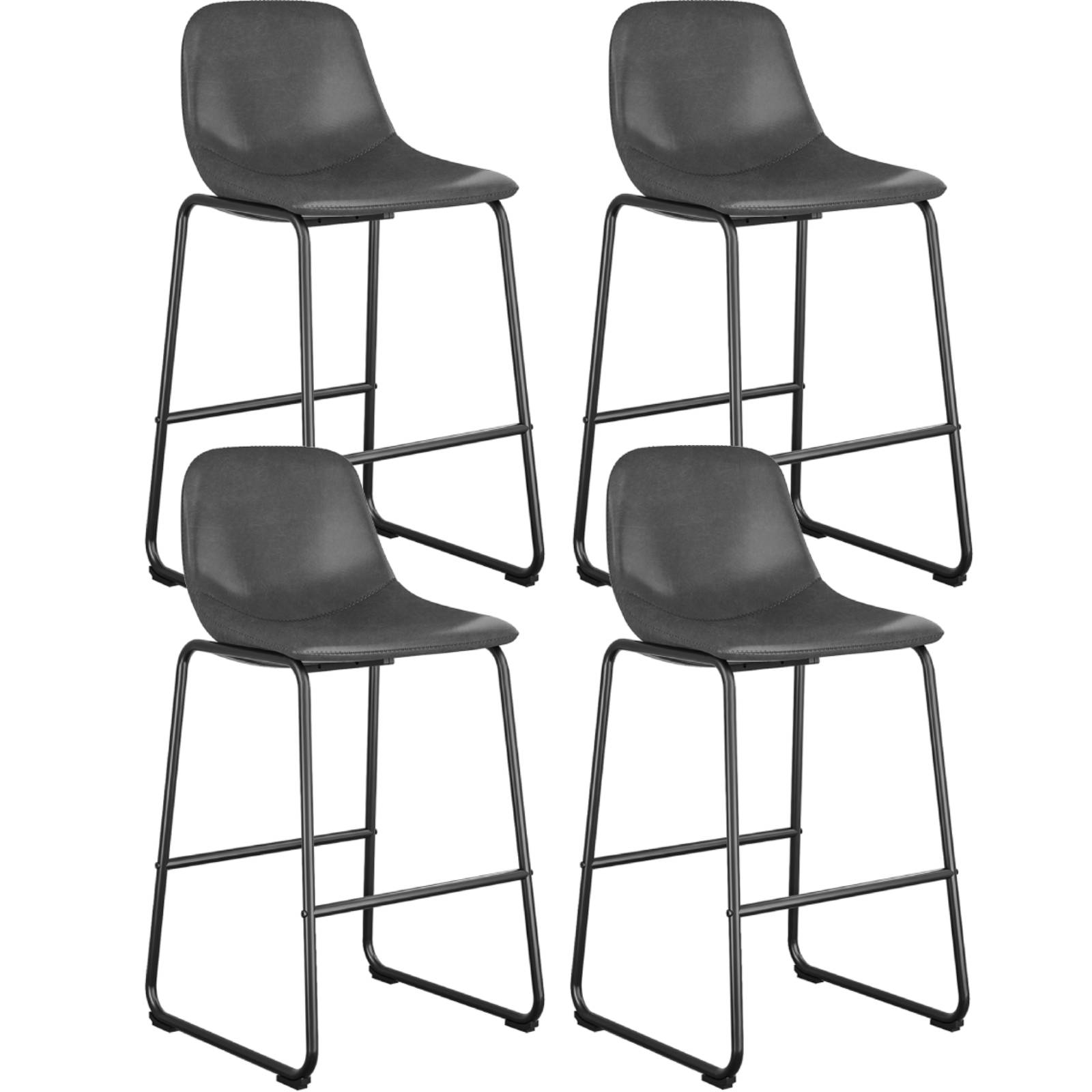 Rfiver Pu Faux Leather Bar Stools, Industrial Pub Barstools with Back and Footrest, Modern Armless Bar Height Stool Chairs